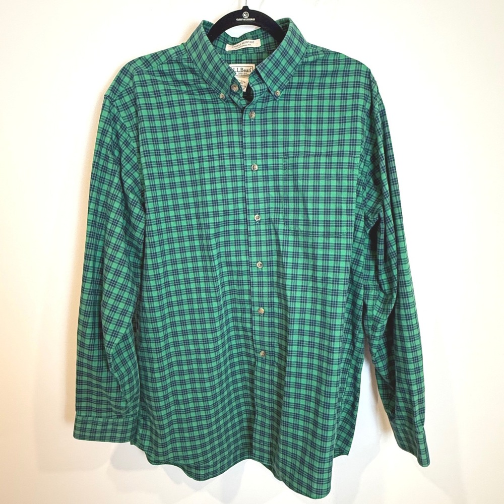 LL Bean Mens Traditional Fit Wrinkle Resistant Plaid Long Sleeve Shirt L
